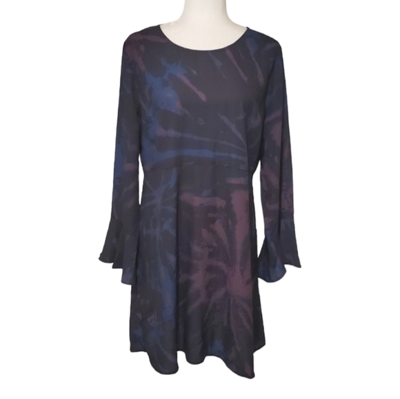 Modcloth Long Bell Sleeve Dress Womens Size Large Watercolor Print Boho Dress - Picture 8 of 11